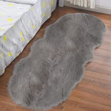 Dirbtinis avies odos kilimas, 60 x 180 cm Gyvenamojo kambario kilimai Pūkuoti ilgaplaukiai kailiai atrodo jaukūs ilgaplaukiai kailiai, imituojantys vilną, lovos kilimėlis, sofos kilimėlis, namų apdaila (pilka)