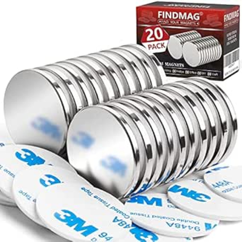 20 30 x 3 mm magnetų pakuotė, stiprūs, 8 kg traukos stiprus magnetas, neodimio magnetas, lipnūs stiprūs magnetai, magnetai šaldytuvui, magnetai magnetinei lentai, retųjų žemių magnetai su dvipusiais klijais