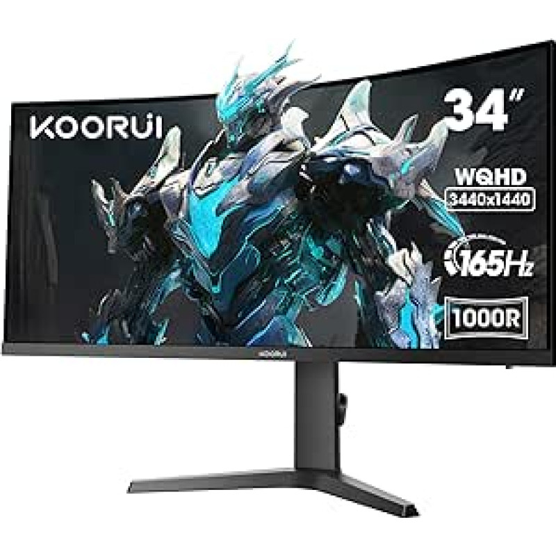 KOORUI 34E6UC 34 colių itin plataus išlenkimo lenktas žaidimų monitorius, kompiuterio ekranas, 165 Hz, 1MS HDR 400, 1000R, UWQHD 3440x1440, adaptyvioji sinchronizacija, 2xHDMI ir 