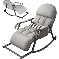 Rocking Chair, Living Room, Nursing Chair, Rocking Chair with Adjustable Foot Part and Backrest, Rocking Chair with Reclining Function, Rocking Chairs Rocking Lounger Living Room and Bedroom (Grey)