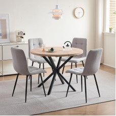 DEYARNA HOME 5 dalių valgomojo rinkinys, 100 cm apvalus valgomojo stalas ir 4 valgomojo kėdės (laidas), stalas ir 4 kėdės virtuvei, svetainei, balkonui, restoranui, biurui (šviesaus medžio spalva + pilka (laidas))