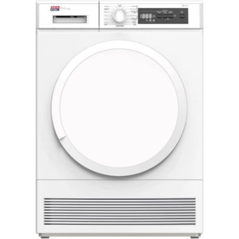 NAUJAS POL elektroninis kondensacinis džiovintuvas, atidėtas paleidimas, vidinis apšvietimas, juodas ekranas, talpa 7 kg, baltas