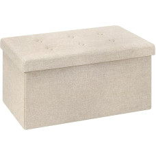 WOLTU taburetė su laikymo vieta, suoliukas, sulankstoma skrynia, daiktadėžė su nuimamu dangčiu, paminkštinta lininė sėdynė, 76 x 37,5 x 38 cm, smėlio spalvos, SH32cm