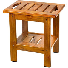 VaeFae Teak medinis dušo suoliukas, maža vonios kambario taburetė, dviejų pakopų medinė dušo taburetė, vonios kambario taburetė su lentyna ir neslystančiomis kojomis, skirta vonios kambariui, dušo kabinai, miegamajam, balkonui