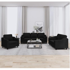 Rantry Schwarz Polster-Sofagarnitur Set mit 1 Sessel, 2- und 3-Sitzer-Sofa - Atmungsaktiv, Robust, Bequem - Wohnzimmer, Wohnraum Model3201790
