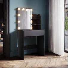 SONNI Dressing Table, 70 x 40 x 140 cm, Dressing Table with Mirror, LED Lighting, Drawers, 3 Open Compartments, 3 Light Modes, 10 Brightness Levels, Cosmetic Table, Makeup Table, Bedroom, Black