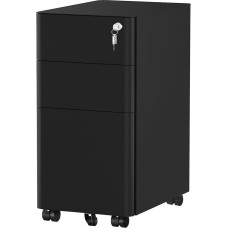 YITAHOME Rolling Container with 3 Drawers, Metal Lockable Filing Cabinet for A4, Legal, Letter, Mobile Office Cabinet with Wheels for Home Office, Hanging Filing, 45 x 30 x 61 cm, Black
