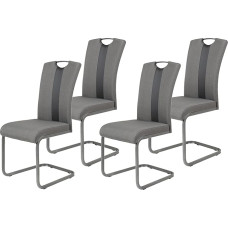 Hela Tische, Amber2 Rocking Chairs Set of 4 Imitation Leather Anthracite Grey Metal Frame 98 x 43 x 56 cm