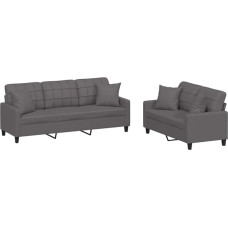 Tomostar Sofa-Set für Wohnzimmer, 3-Sitzer und 2-Sitzer, 2-teilig, mit Kissen, grau, Kunstleder