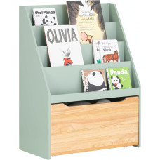 SoBuy KMB95-GR Vaikiška knygų spinta su 4 lentynomis ir nuimama žaislų lentyna vaikams Žalioji natūrali Š 62 x 80 x 30 cm