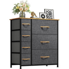 YITAHOME Komoda su 7 stalčiais, spinta, medžiaginiai stalčiai su rankenomis, metalinis rėmas, skirta svetainei, prieškambariui, miegamajam, patvari, tamsiai pilka