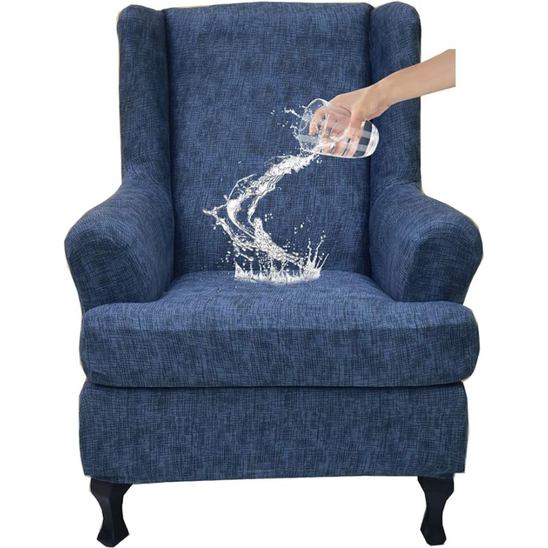 CRFATOP Wasserdichte Ohrensesselhussen, 2-teilig, dehnbar, für Flügelrückenstuhl, Spandex-Stoff, mit elastischer Unterseite, für Wohnzimmer, Schlafzimmer, Flügelrückenstuhl, A21