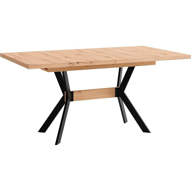 byLIVING Bremen Valgomojo stalas / ąžuolinis / metalinis rėmas juodas / valgomojo stalas su ištraukiamu staltiese / virtuvės stalas W 160-200 x H 75 x D 90 cm