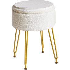IBUYKE Velvet Storage Footrest Stool Ottoman, makiažo šurmulio šoninis staliukas su nuimamu dangteliu, auksinės plieno kojos, kavos staliuko viršaus dangtelis, baltas WBD010W