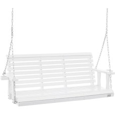 VEVOR Cedar Wood Hollywood Swing 1702 x 710 x 600 mm, kiemo ir sodo sūpynės, padidinta apytiksliai 400 kg apkrova, tvirtas supamasis suolas su kabančiomis grandinėmis, skirtas naudoti lauke, baltos spalvos