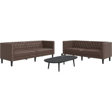Tidyard 2-TLG. Chesterfield-Sofa-Set Braun Kunstleder, Polstersofa Loungesofa für Wohnzimmer Eingangsbereich Büro3209276