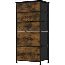 YITAHOME Komoda su 5 stalčiais, spinta, medžiaginiai stalčiai su rankenomis, su tvirtu plieniniu rėmu, patvari, kaimiškai ruda