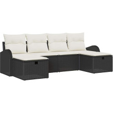 Rantry 6-teiliges Garten Sofa Set mit Kissen Schwarz Poly Rattan Gartenlounge Modelis3360448