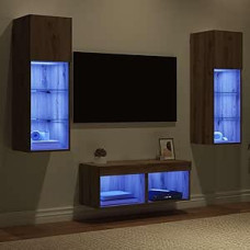 Wohnzimmermöbel-Set, TV-Wandeinheit, TV-Möbel, modernes Wohnzimmermöbel, Eiche, Schwarz