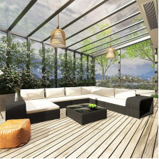 Homgoday 10-teiliges Rattan-Sofa-Set mit Polstern, schwarz/cremewei? - Modularer Lounge-Bereich Model46815