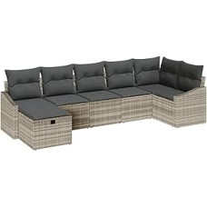 Rantry 7-teiliges Garten-Sofa-Set mit Kissen Hellgrau Poly Rattan Gartenlounge Modelis3360633