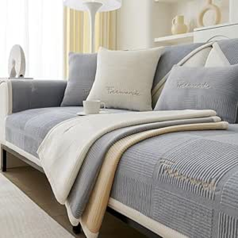 HLTQL Sofos dangtis 1 2 3 4 vietų sofos apsauga Neslystantis sofos dangtis L formos skalbiamas dekoras Perim Sofos antklodės Sofos apsauga Kačių šunų antklodė Dvipusis dygsniuotas (D-2.70 x 210 cm)