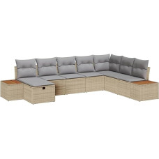 Rantry 8-teiliges Garten Sofa Set mit Kissen Beige Poly Rattan Gartenlounge Modelis3359657