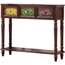 WPWSDWMX Konsolentisch für den Eingangsbereich mit Ablagefach, Massivholz-Konsolentisch mit Schubladen, Schmaler Beistelltisch aus Holz, Handbemaltes Design (Brown, 116cm/45.5in)
