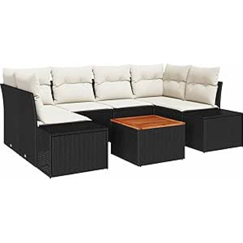 7-teiliges Garten Sofa Set mit Kissen Schwarz Poly Rattan Akazie Gartenlounge Model3347908