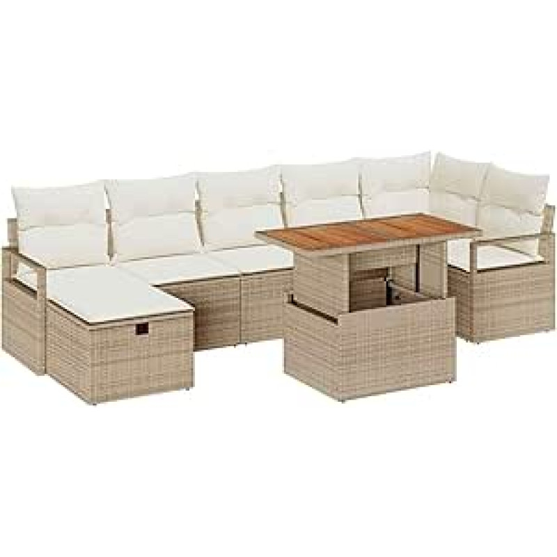 8-teiliges Garten-Sofa-Set mit Kissen Beige Poly-Rattan, 2-Sitzer Garten-Sofa mit Kissen Beige Poly-Rattan Gartenlounge Modelis3360005