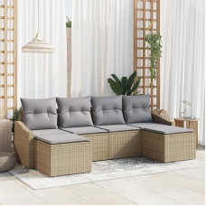 6-teiliges Garten Sofa Set mit Kissen Beige Poly Rattan Gartenlounge Modelis3346830