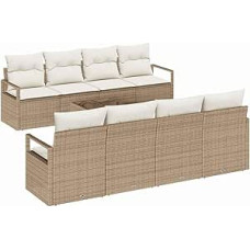 9-teiliges Garten Sofa Set mit Kissen Beige Poly Rattan, 2-Sitzer Garten Sofa mit Kissen Beige Poly Rattan Gartenlounge Modelis3346311