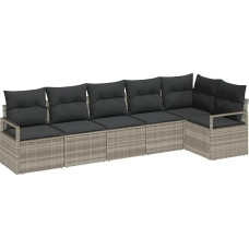 Modelis3346402 6 dalių sodo sofos komplektas su pagalvėle Šviesiai pilka polietileninė rotango sodo poilsio zona