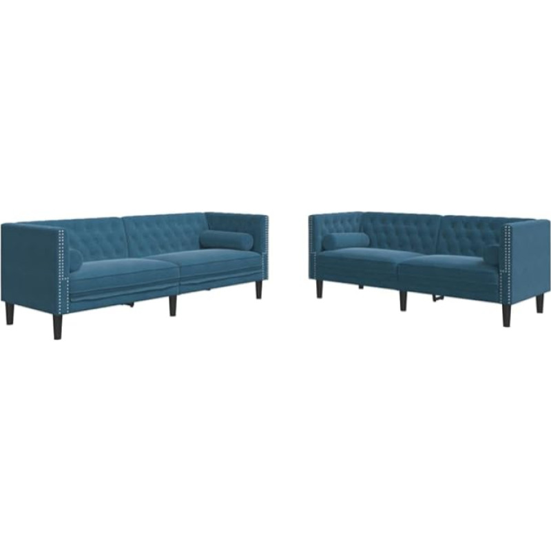 Sofos komplektas Wohnzimmer, 3-Sitzer ir 2-Sitzer, Chesterfield ir Nackenrollen, 2-teilig, Blau Samt