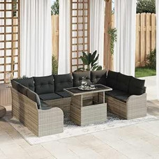 10-ties vietų sodo sofos komplektas su kopėtėlėmis Hellgrau Poly Rattan, 2-jų dalių sodo sofa su stalčiumi ir kopėtėlėmis Hellgrau Poly Rattan Gartenlounge Modelis3357265