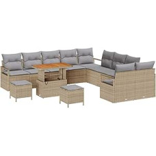 13-teiliges Garten-Sofa-Set mit Kissen Beige Poly-Rattan Akazie Gartenlounge Modelis3364537