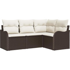 4-teilige Garten-Sofa-Set mit Kissen Braun Poly-Rattan, 2-Sitzer Garten-Sofa mit Stauraum & Kissen Braun Poly-Rattan Gartenlounge Modelis3354347