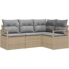 4-teiliges Garten-Sofa-Set mit Kissen Beige Poly-Rattan, 2-Sitzer Garten-Sofa mit Kissen Beige Poly-Rattan Gartenlounge Modelis3346360
