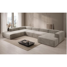 Luxusbetten24 Lesley U XXL dizaino sofa, aksominės smėlio spalvos, kairė