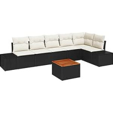 Gartensofa-Set mit Kissen 7 pcs Schwarz Poly-Rattan Gartenmöbel Modelis3347964