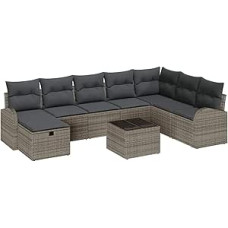 9-teiliges Garten Sofaset mit Kissen Grau Poly Rattan Gartenlounge Modelis3359138