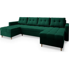 Masseno Kronos 19 Milo U formos kampinė sofa su miego funkcija, U formos sofa su lovos dėže, svetainės sofa, sofa, sofa, sofa lova, sofos komplektas, žalios spalvos,