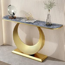 Konsolentisch, 39,37 Zoll moderner Sofatisch, Flurtisch aus Marmor, Couchtisch, schmaler Sofatisch mit Metallrahmen, für Eingangsbereich, Wohnzimmer (Spalva: auksinė 4)