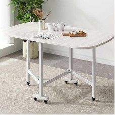 Ausziehbarer klappbarer Esstisch mit Rädern, Bauernhaus, Küche, Insel, Esstisch, Snack, zusammenklappbar mit Ständer, Wohnzimmerseite (Weiß, 120 x 80 cm)