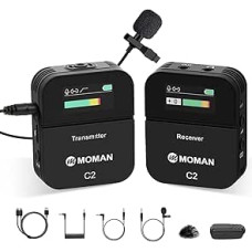 Moman Kabelloses Lavalier Mikrofon, C2 2.4G kabelloses Ansteckmikrofon 70m 8H für Online Klasse Vlog Live Stream YouTube für Kamera Smartphone Tablet