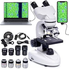 Binokuliniai mikroskopai, 200X-5000X sudėtiniai biologiniai mikroskopai su 6x multiplikatoriumi, elektroniniais okuliarais ir telefono adapteriais, skirti studentams, suaugusiesiems, pradedantiesiems, laboratoriniam mokymui