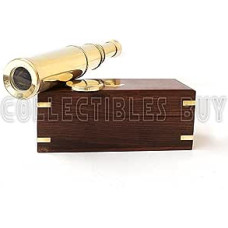 Golden Three Fold Brass Telescope Maritime Masterpiece Wooden Box