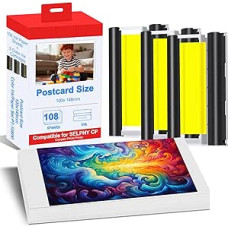 Compatible with Canon Selphy Series Ink and Paper, RP-108IN 3 Colors Ink Cartridge and 108 Sheets Glossy 4x6 Paper (100mm x 148mm) for Selphy CP1500 CP1300 CP1200 CP1000 CP910 CP900 CP810