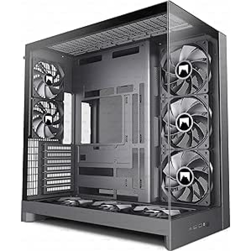 H2(2026) HYXN ATX kompiuterio laikiklis su 8 ne šviesos diodais (6X140mm ir 2X120mm) Didelis dvikamerinis ATX Mid-Tower Airflow žaidimų kompiuterio laikiklis, 420mm radiatorius su C tipo jungtimi (švarus, H2)