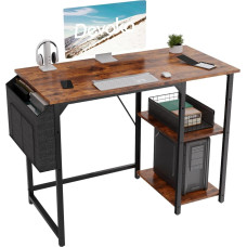 Desk office table with 2 shelves on the right or left side for office living room steel frame industrial design vintage brown/black